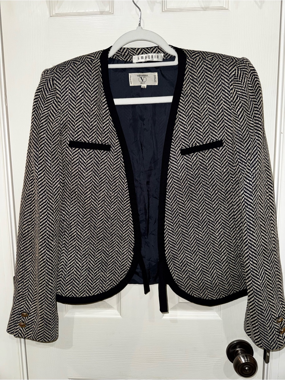 Vintage Valentino Miss V Cropped Herringbone Blazer Jacket IT 44 / US 8